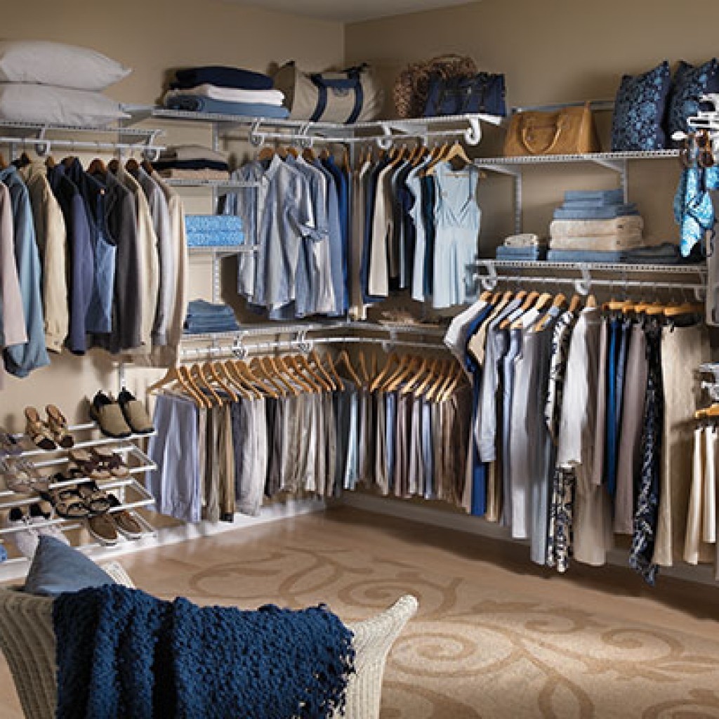 Adjustable white wire shelving for a walk in robe - Wardrobe World Perth