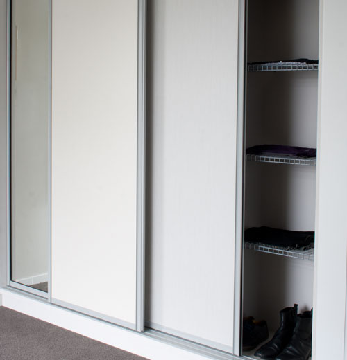 White Panel Satin chrome frame sliding doors